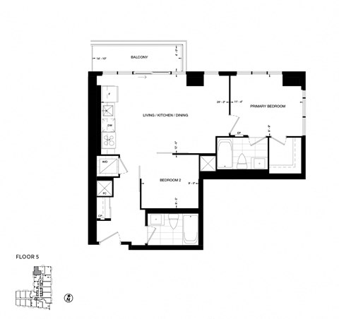 Floor plan for 2 beds, 2 baths, 746 sqft